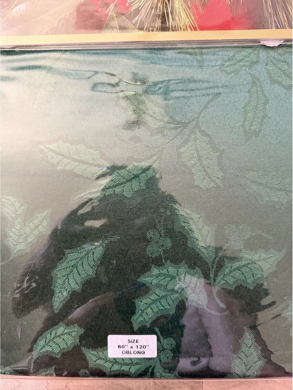Lenox Holly Damask  Christmas Green Oblong Tablecloth 60 x 120” New In Package